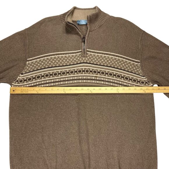 Oscar De La Renta Sweater Mens XL Brown Tight Knit Old Money Preppy Quarter Zip - Picture 8 of 14